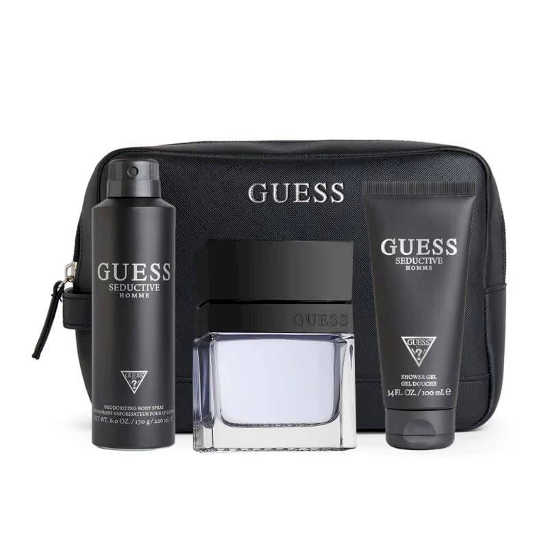 GUESS - Seductive Homme Men Gift Set - (Eau De Toilette + Shower Gel + Body Spray + Pouch